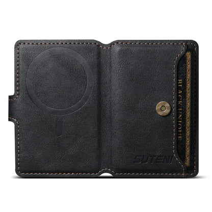 Suteni S2 Étui Porte-cartes Magnétique pour Téléphone Housse de Carte Anneau Magnétique MagSafe en Cuir PU (Noir)