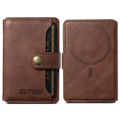 Suteni S2 Phone Magnetic Card Case Card Sleeve MagSafe Magnetic Coil PU Leather(Brown)