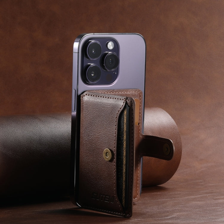 Suteni S2 Phone Magnetic Card Case Card Sleeve MagSafe Magnetic Coil PU Leather(Brown)