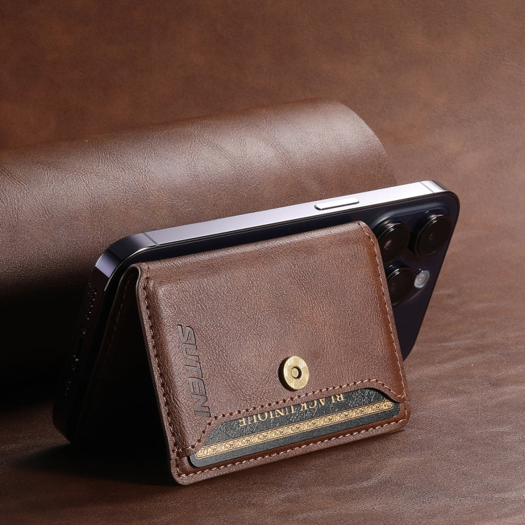 Suteni S2 Phone Magnetic Card Case Card Sleeve MagSafe Magnetic Coil PU Leather(Brown)
