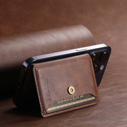 Suteni S2 Phone Magnetic Card Case Card Sleeve MagSafe Magnetic Coil PU Leather(Brown)