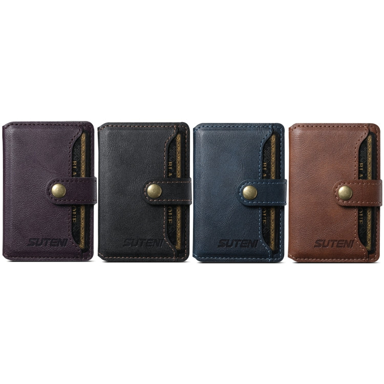 Suteni S2 Étui Porte-cartes Magnétique pour Téléphone Housse de Carte Anneau Magnétique MagSafe en Cuir PU (Noir)