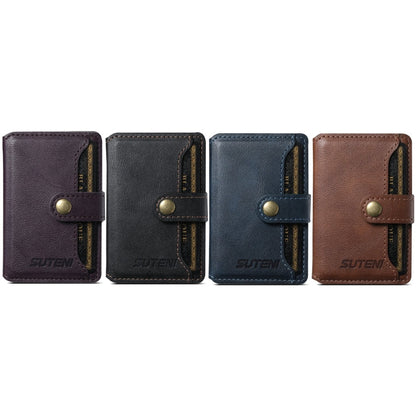 Suteni S2 Étui Porte-cartes Magnétique pour Téléphone Housse de Carte Anneau Magnétique MagSafe en Cuir PU (Noir)
