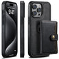For iPhone 15 Pro Suteni M1 Oil Wax MagSafe Detachable Horizontal Card Bag Phone Case(Black)
