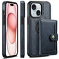 For iPhone 15 Plus Suteni M1 Oil Wax MagSafe Detachable Horizontal Card Bag Phone Case(Blue)