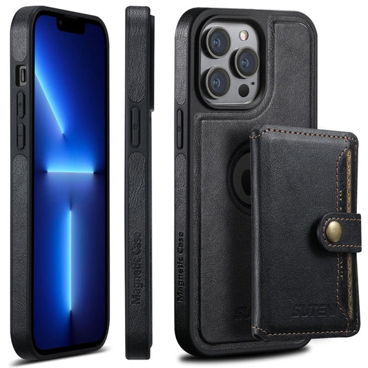 Pour iPhone 13 Pro Étui Suteni M1 en Cuir Huilé Cire MagSafe Détachable avec Porte-Cartes Horizontal (Noir)