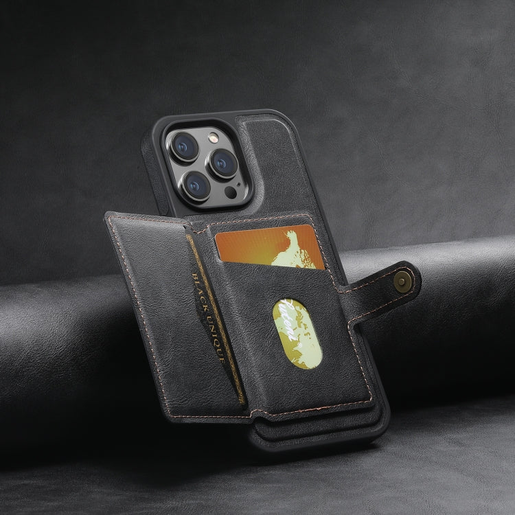 For iPhone 13 Pro Suteni M1 Oil Wax MagSafe Detachable Horizontal Card Bag Phone Case(Black)
