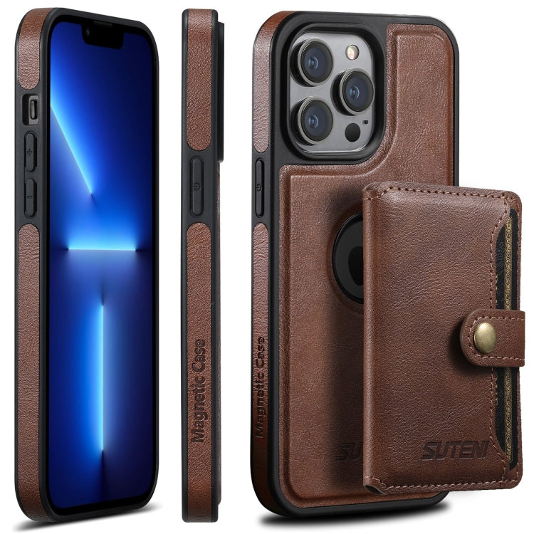Pour iPhone 13 Pro Étui de téléphone avec porte-cartes détachable MagSafe Suteni M1 en cuir huilé (marron)