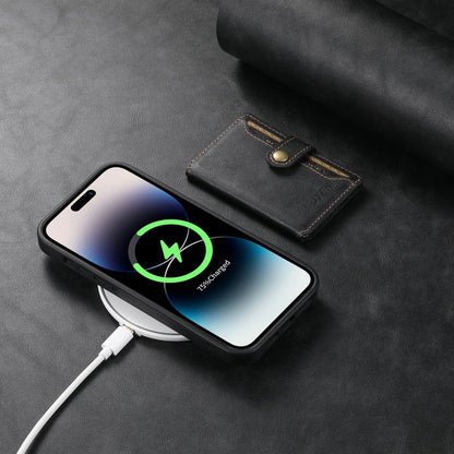 For iPhone 13 Suteni M1 Oil Wax MagSafe Detachable Horizontal Card Bag Phone Case(Black)