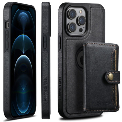 For iPhone 12 Pro Max Suteni M1 Oil Wax MagSafe Detachable Horizontal Card Bag Phone Case(Black)