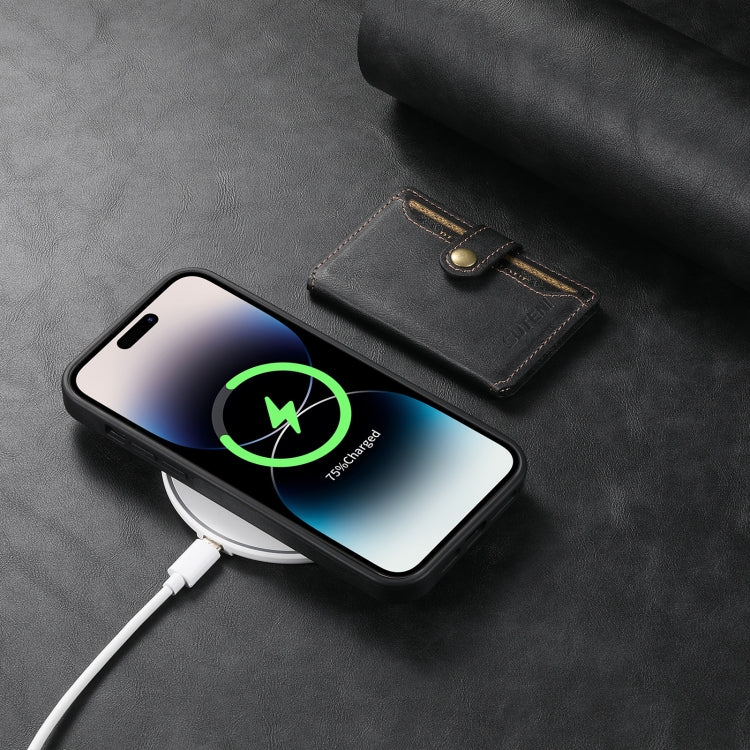 For iPhone 12 Pro Max Suteni M1 Oil Wax MagSafe Detachable Horizontal Card Bag Phone Case(Black)