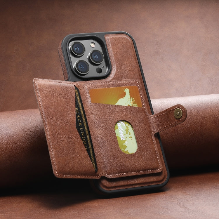 For iPhone 12 Pro Suteni M1 Oil Wax MagSafe Detachable Horizontal Card Bag Phone Case(Brown)