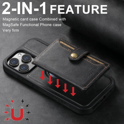 For iPhone 16 Suteni M1 Oil Wax MagSafe Detachable Horizontal Card Bag Phone Case(Black)