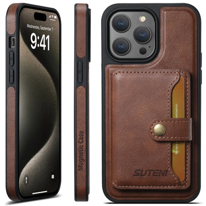Pour iPhone 16 Pro Étui de téléphone avec porte-cartes horizontal détachable Suteni M1 Oil Wax MagSafe (Marron)