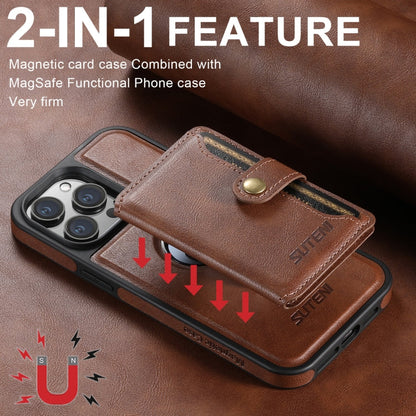 Pour iPhone 16 Pro Étui de téléphone avec porte-cartes horizontal détachable Suteni M1 Oil Wax MagSafe (Marron)
