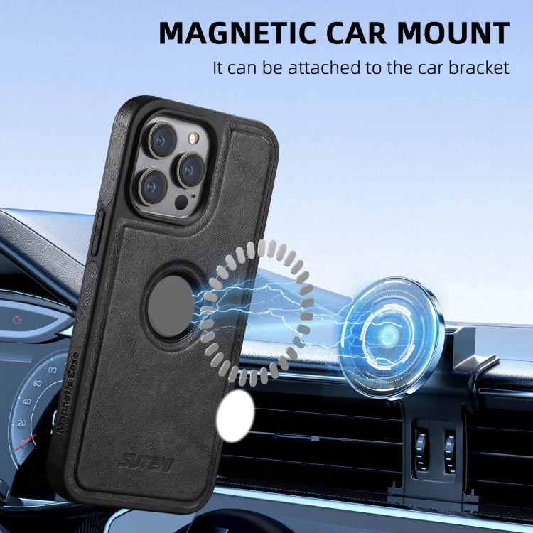 For iPhone 16 Pro Max Suteni M1 Oil Wax MagSafe Detachable Horizontal Card Bag Phone Case(Black)