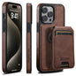For iPhone 15 Pro Suteni M2 Oil Wax MagSafe Horizontal Card Bag Phone Case(Brown)