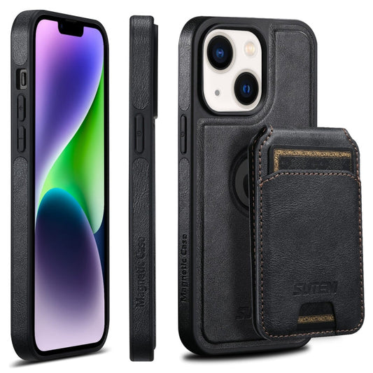 Pour iPhone 14 Plus Étui de téléphone avec porte-cartes horizontal MagSafe Suteni M2 en cuir huilé (noir)
