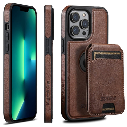 Pour iPhone 13 Pro Max Étui Suteni M2 en cuir huilé MagSafe avec porte-cartes horizontal (marron)