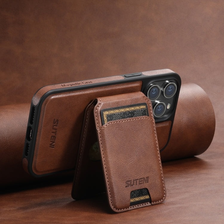 Pour étui de téléphone iPhone 13 Pro Suteni M2 en cuir huilé MagSafe avec porte-cartes horizontal (marron)