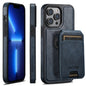 For iPhone 13 Pro Suteni M2 Oil Wax MagSafe Horizontal Card Bag Phone Case(Blue)