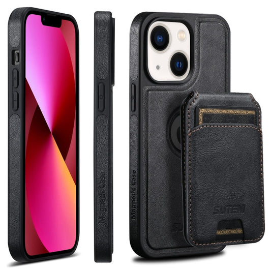 Pour iPhone 13 Étui de téléphone Suteni M2 en cuir huilé avec MagSafe et porte-cartes horizontal (Noir)