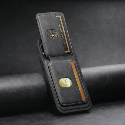 For iPhone 13 Suteni M2 Oil Wax MagSafe Horizontal Card Bag Phone Case(Black)