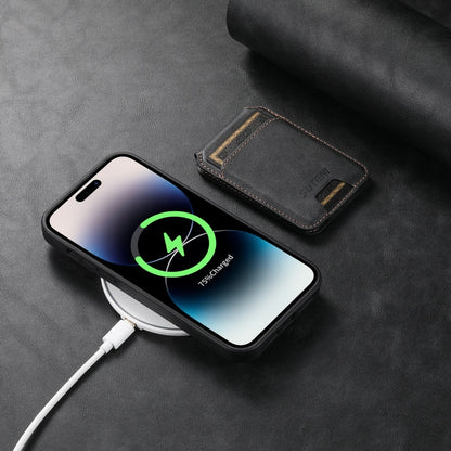 For iPhone 13 Suteni M2 Oil Wax MagSafe Horizontal Card Bag Phone Case(Black)