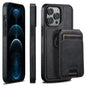 For iPhone 12 Pro Max Suteni M2 Oil Wax MagSafe Horizontal Card Bag Phone Case(Black)