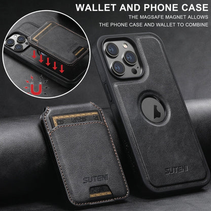 For iPhone 15 Pro Suteni M2 Oil Wax MagSafe Horizontal Card Bag Phone Case(Blue)