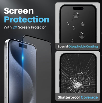 Pour iPhone 15 Pro Max NORTHJO Coque de Téléphone Transparente 5 en 1 avec 2 Films de Protection d'Écran + 2 Films de Protection d'Objectif Arrière
