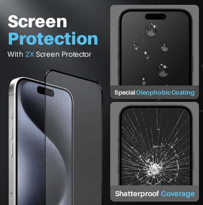 For iPhone 15 Pro NORTHJO 5 in 1 Clear Phone Case with 2pcs Screen Film + 2pcs Rear Lens Film