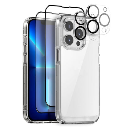 For iPhone 13 Pro NORTHJO 5 in 1 Clear Phone Case with 2pcs Screen Film + 2pcs Rear Lens Film