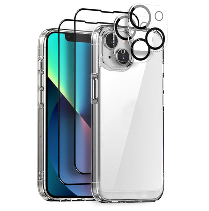 For iPhone 13 NORTHJO 5 in 1 Clear Phone Case with 2pcs Screen Film + 2pcs Rear Lens Film