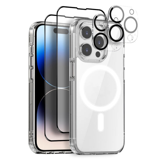 Pour iPhone 14 Pro NORTHJO Coque de Téléphone Transparente 5-en-1 Compatible Magsafe avec 2 Films de Protection d'Écran + 2 Films de Protection d'Objectif Arrière