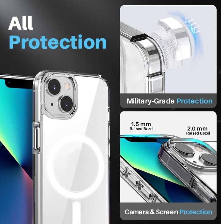 For iPhone 13 NORTHJO 5 in 1 Magsafe Clear Phone Case with 2pcs Screen Film + 2pcs Rear Lens Film