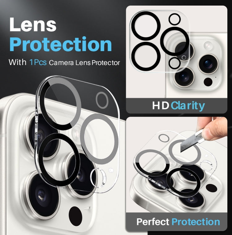 For iPhone 15 Pro NORTHJO 3 in 1 Clear Phone Case with Screen Film + Rear Lens Film