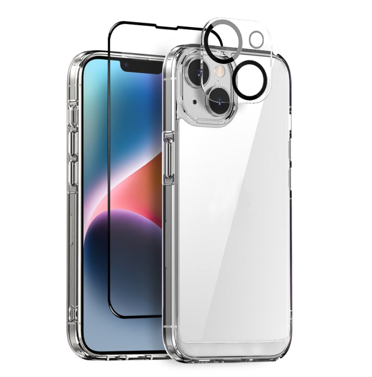 For iPhone 14 NORTHJO 3 in 1 Clear Phone Case with Screen Film + Rear Lens Film