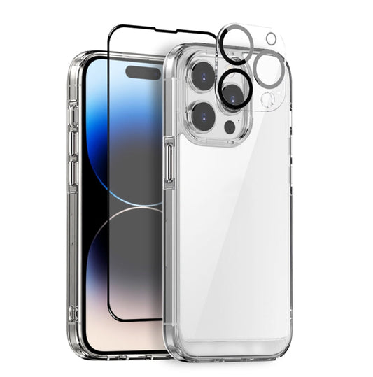 Pour iPhone 14 Pro NORTHJO Coque transparente 3 en 1 avec protection d'écran + protection d'objectif arrière