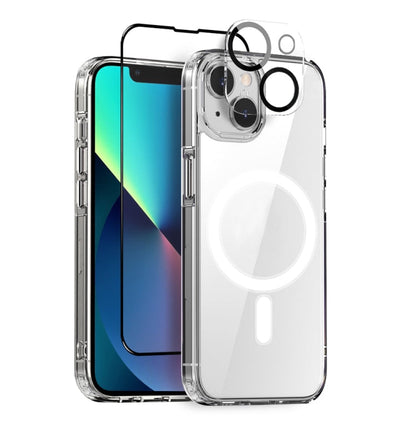 For iPhone 13 NORTHJO 3 in 1 Magsafe Clear Phone Case with Screen Film + Rear Lens Film