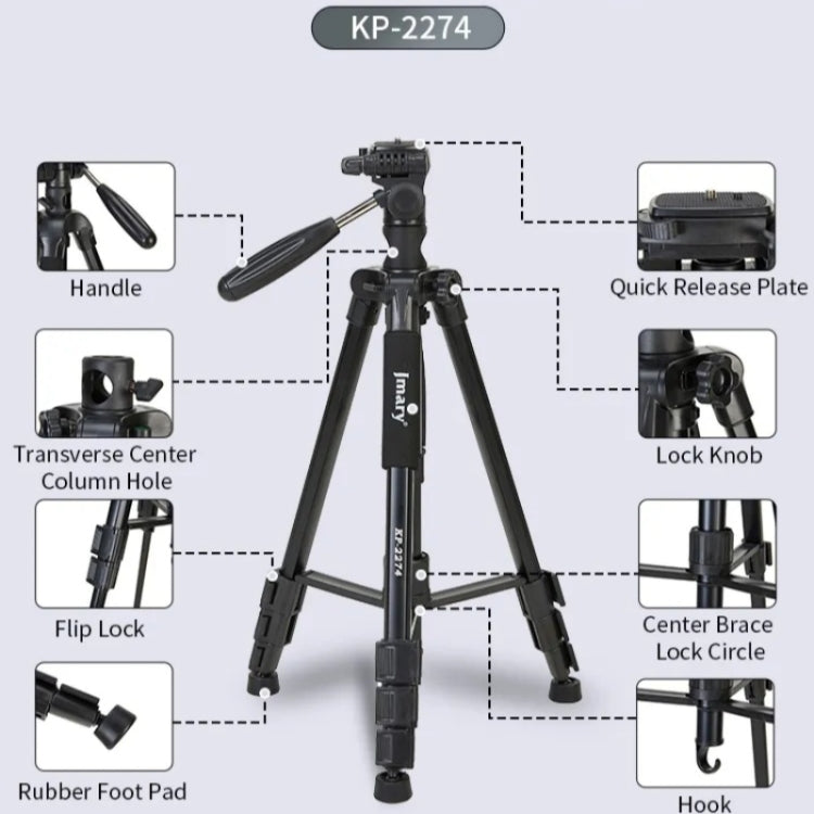 JMARY KP-2274 Monopode réglable à 5 sections Trépied multifonctionnel pour la photographie en extérieur
