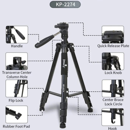JMARY KP-2274 Monopode réglable à 5 sections Trépied multifonctionnel pour la photographie en extérieur