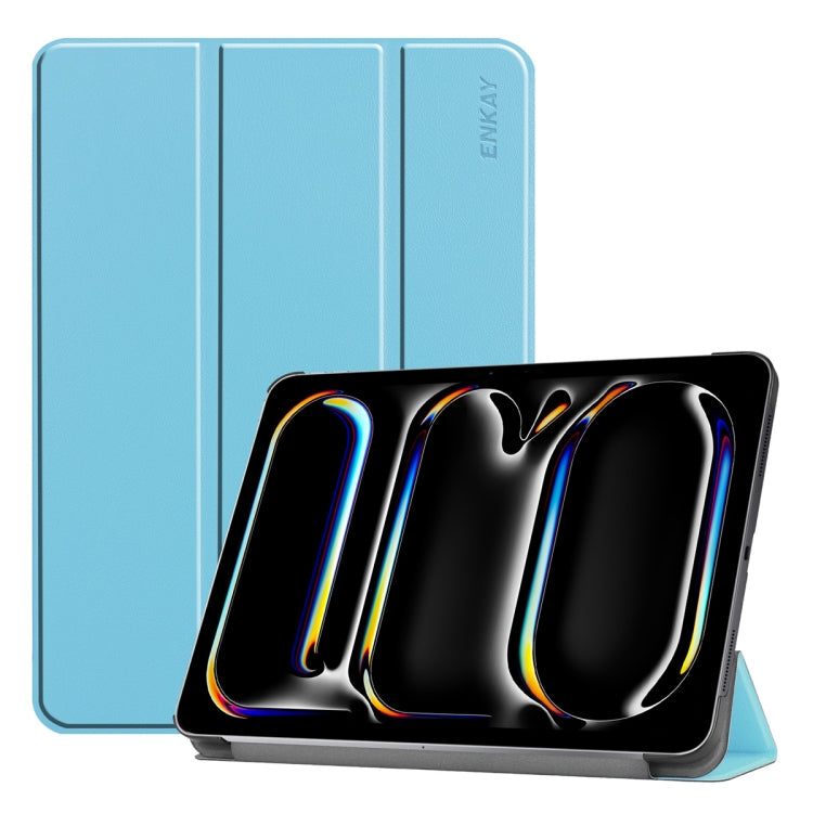 For iPad Pro 13 2025 / 2024 ENKAY Tri-fold Custer Texture Platic Leather Smart Tablet Case(Light Blue)