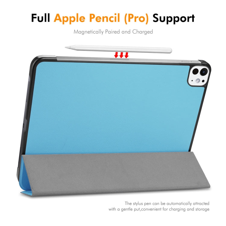 For iPad Pro 13 2025 / 2024 ENKAY Tri-fold Custer Texture Platic Leather Smart Tablet Case(Light Blue)