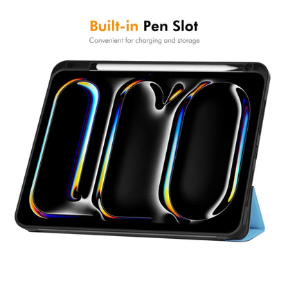 For iPad Pro 11 2025 / 2024 ENKAY Tri-fold Custer Texture TPU Leather Smart Tablet Case with Pen Slot(Black)