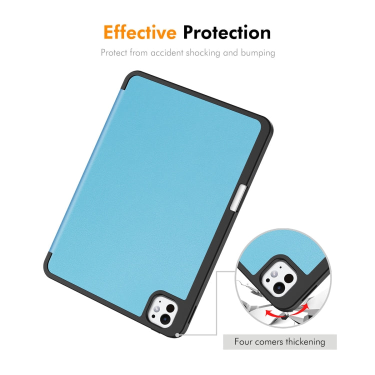 For iPad Pro 11 2025 / 2024 ENKAY Tri-fold Custer Texture TPU Leather Smart Tablet Case with Pen Slot(Black)