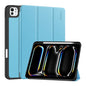 For iPad Pro 11 2025 / 2024 ENKAY Tri-fold Custer Texture TPU Leather Smart Tablet Case with Pen Slot(Light Blue)