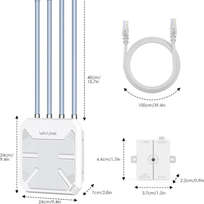 WAVLINK WN573HX3 AX3000 Waterproof Outdoor WiFi Wireless Outdoor Dual Band Router, Plug:AU Plug