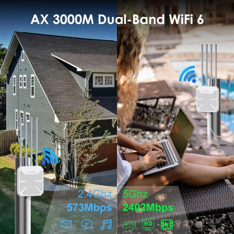WAVLINK WN573HX3 AX3000 Waterproof Outdoor WiFi Wireless Outdoor Dual Band Router, Plug:AU Plug