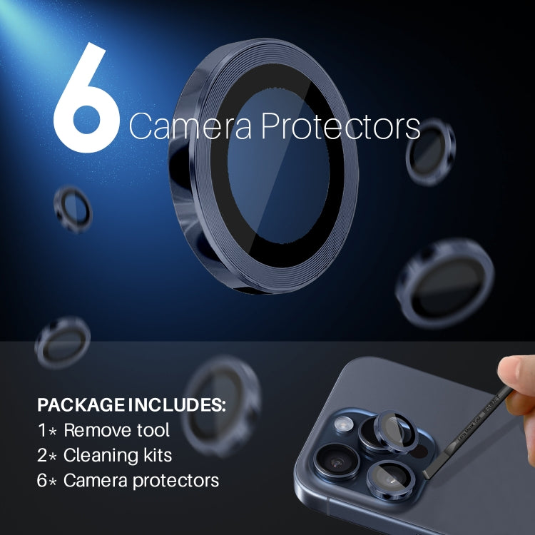For iPhone 15 Pro / 15 Pro Max NORTHJO 2 Set 6pcs Camera Lens Protector Cover Metal Ring(Blue)